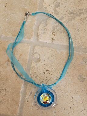Blue Glass Swirl Pendant Necklace